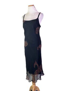 Vintage Y2K believe... Size 6 Black Sleeveless Dress Chiffon Paisley